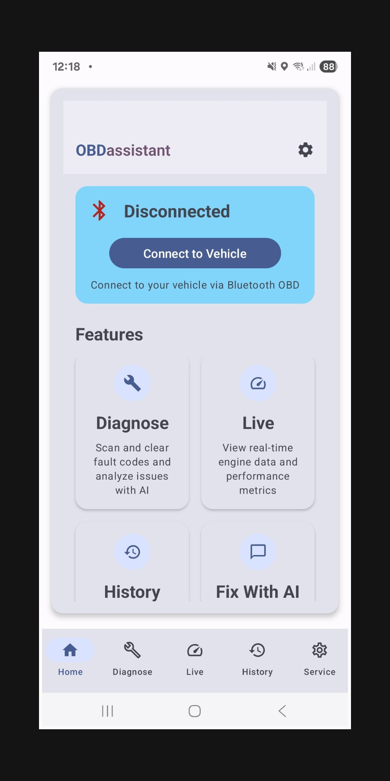 OBD2 diagnostics on a mobile phone